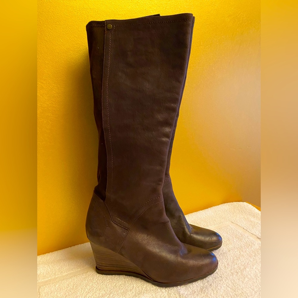 Franco Sarto, brown knee high, wedge boots!